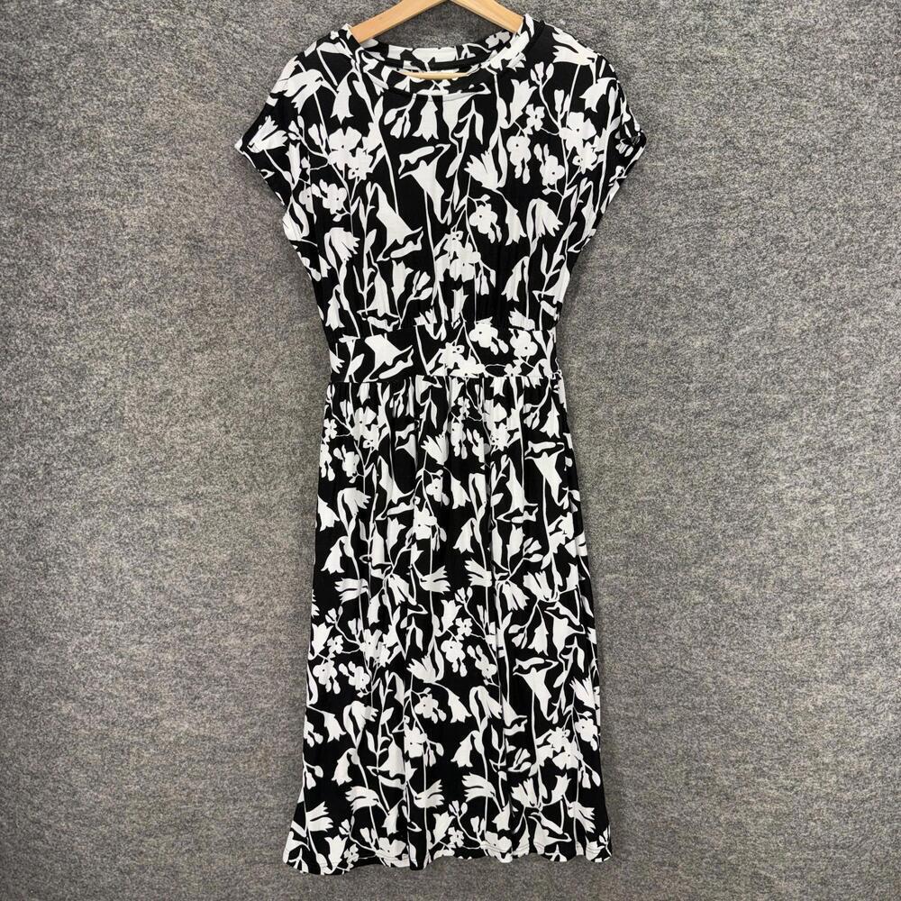 Serra Dress Women S Small Black Floral Sheath Midi Short Sleeve Lined Rayon